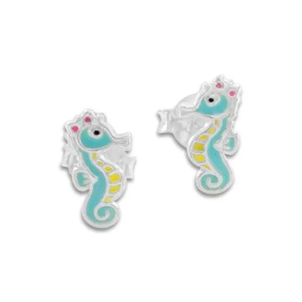 Ohrstecker|Silber Ohrstecker|Elfen Schmuck Kinder Ohrstecker Seepferdchen mit Schleife 925 Silber