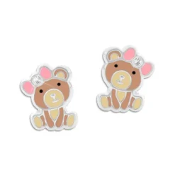 Ohrstecker|Silber Ohrstecker|Elfen Schmuck Kinder Ohrstecker Teddybär mit Schleife und Kristall 925 Silber