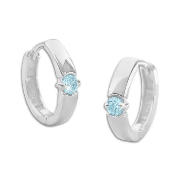 Klapp-creolen|Klapp-creolen|Elfen Schmuck Klapp-Creolen mit 1 aquamarin blauen Zirkonia Stein 14 x 2,5 mm 925 Silber