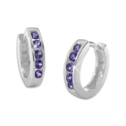 Klapp-creolen|Silber Klapp-Creolen|Elfen Schmuck Klapp-Creolen mit lila Steinen 14,5 mm 925 Silber