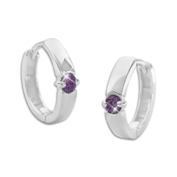 Klapp-creolen|Klapp-creolen|Elfen Schmuck Klapp-Creolen mit 1 lila Zirkonia Stein 14 x 2,5 mm 925 Silber