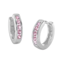 Klapp-creolen|Silber Klapp-Creolen|Elfen Schmuck Klapp-Creolen mit rosa Steinen 14,5 mm 925 Silber
