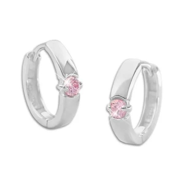 Klapp-creolen|Klapp-creolen|Elfen Schmuck Klapp-Creolen mit 1 rosa Zirkonia Stein 14 x 2,5 mm 925 Silber