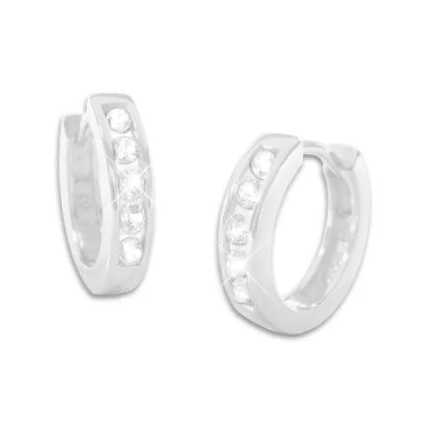 Klapp-creolen|Silber Klapp-Creolen|Elfen Schmuck Klapp-Creolen mit weißen Steinen 14,5 mm 925 Silber