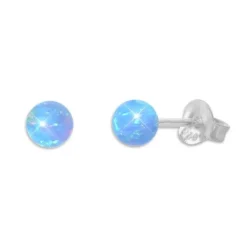 Ohrstecker|Silber Ohrstecker|Elfen Schmuck Kleine Opal Kugel Ohrstecker 925 Silber 4 mm blau