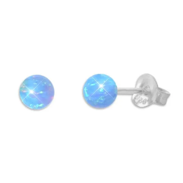 Ohrstecker|Silber Ohrstecker|Elfen Schmuck Kleine Opal Kugel Ohrstecker 925 Silber 4 mm blau