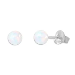 Ohrstecker|Silber Ohrstecker|Elfen Schmuck Kleine Opal Kugel Ohrstecker 925 Silber 4 mm weiß