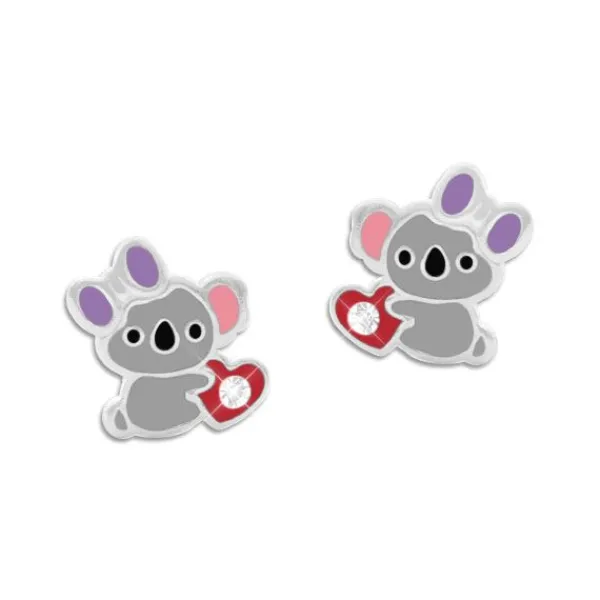 Ohrstecker|Silber Ohrstecker|Elfen Schmuck Koala Mädchen Strass Ohrstecker mit Herz 925 Silber