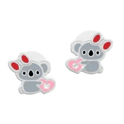 Ohrstecker|Silber Ohrstecker|Elfen Schmuck Koala Ohrringe mit Schleife Herz und Strass Kristallen 925 Silber