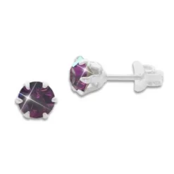 Ohrstecker|Ohrstecker|Elfen Schmuck Kristall Ohrstecker dunkel lila rund 5 mm 925 Silber