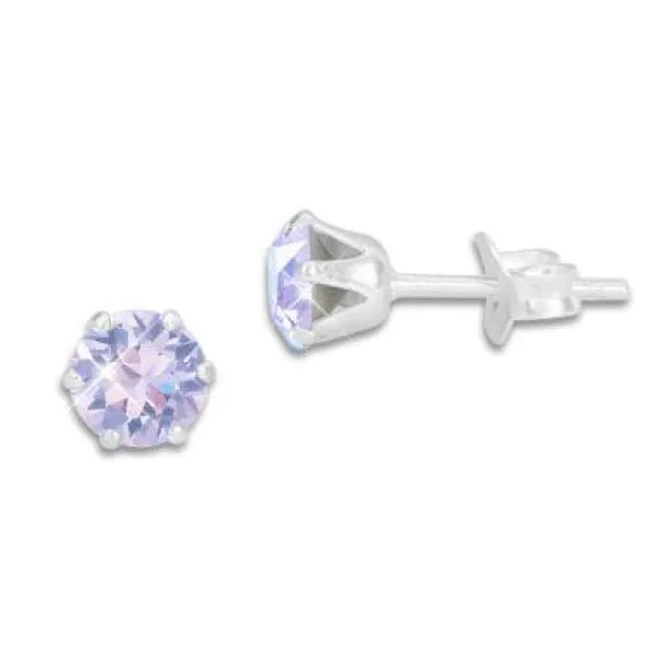 Ohrstecker|Ohrstecker|Elfen Schmuck Kristall Ohrstecker flieder lila rund 5 mm 925 Silber