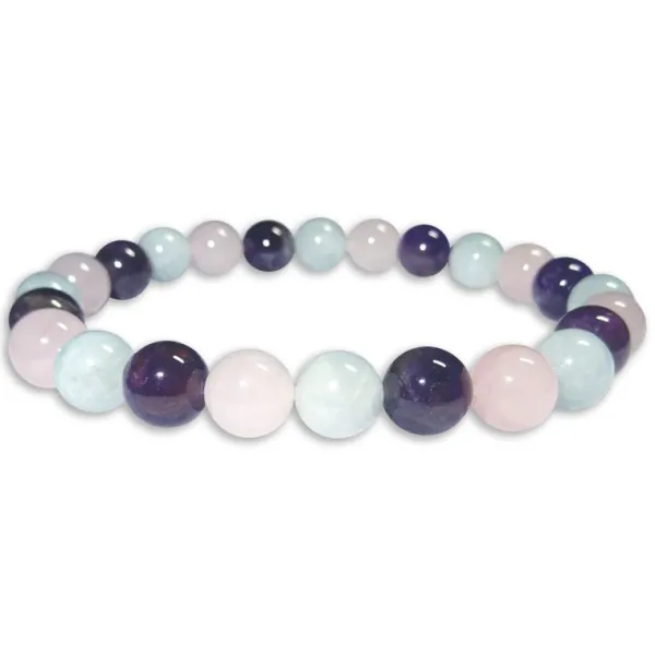 Damenarmbänder|Kugelarmbänder|Elfen Schmuck Kugelarmband Amethyst Aquamarin Rosenquarz 8 mm 19,5 cm