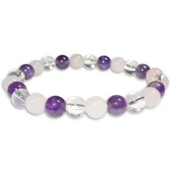 Damenarmbänder|Kugelarmbänder|Elfen Schmuck Kugelarmband Amethyst Rosenquarz Bergkristall 7-8 mm 19 cm
