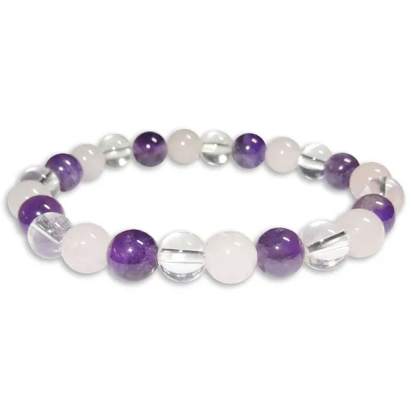 Damenarmbänder|Kugelarmbänder|Elfen Schmuck Kugelarmband Amethyst Rosenquarz Bergkristall 7-8 mm 19 cm