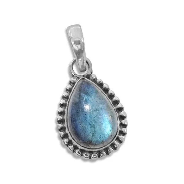 Anhänger Für Damen|Edelstein Anhänger In Silber|Elfen Schmuck Labradorit Anhänger Tropfen mit filigranem Rand 925 Silber