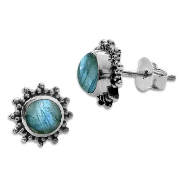 Ohrstecker|Edelstein Ohrringe|Elfen Schmuck Labradorit Ohrstecker Sonne filigran 8 mm 925 Silber