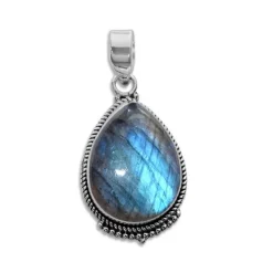 Anhänger Für Damen|Edelstein Anhänger In Silber|Elfen Schmuck Labradorit Tropfen Anhänger Boho-Stil filigran 925 Silber