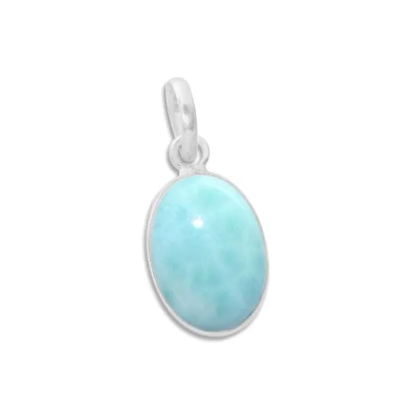 Anhänger Für Damen|Edelstein Anhänger In Silber|Elfen Schmuck Larimar Anhänger oval 925 Silber