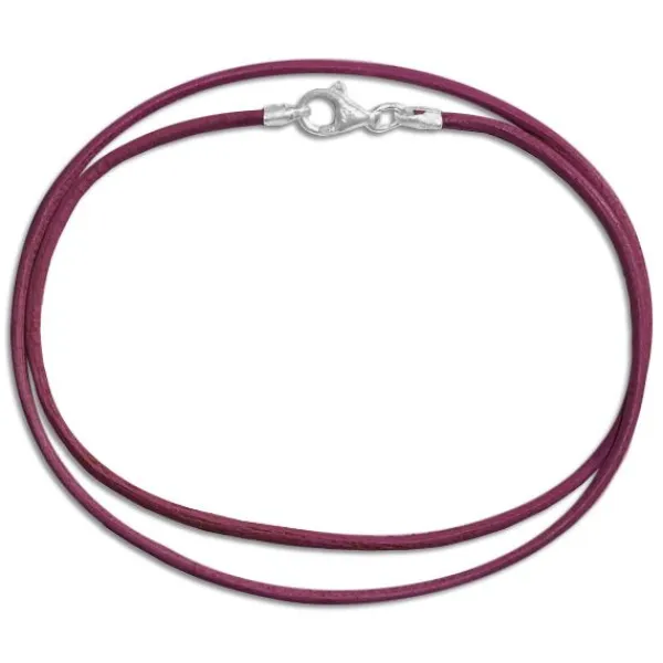Kinderketten|Elfen Schmuck Lederband bordeauxviolett 38 cm mit 925 Silber Verschluss