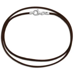 Damenketten|Elfen Schmuck Lederband braun 45 cm mit 925 Silber Verschluss