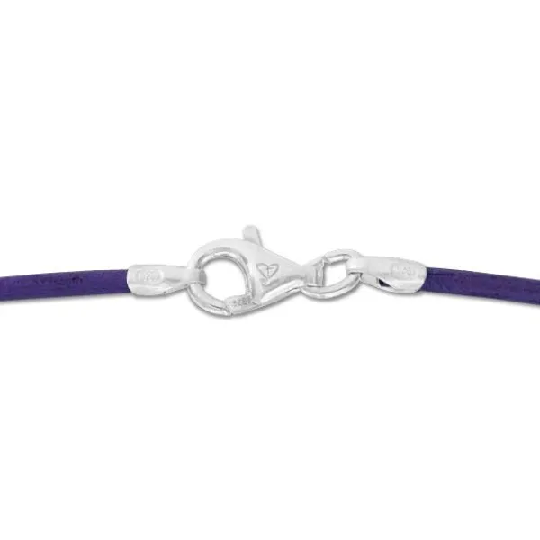 Damenketten|Elfen Schmuck Lederband dunkel lila 45 cm mit 925 Silber Verschluss
