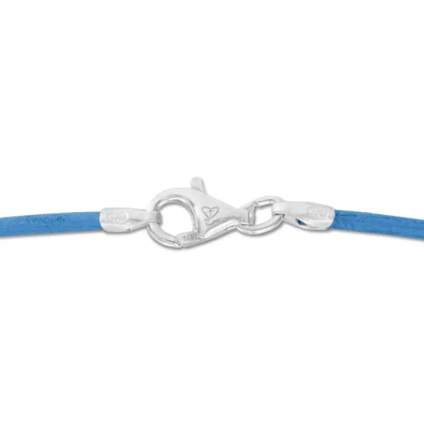 Kinderketten|Elfen Schmuck Lederband hellblau 38 cm mit 925 Silber Verschluss