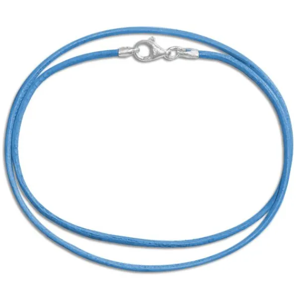 Damenketten|Elfen Schmuck Lederband hellblau 45 cm mit 925 Silber Verschluss