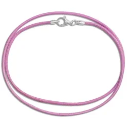 Damenketten|Elfen Schmuck Lederband rosa 45 cm mit 925 Silber Verschluss