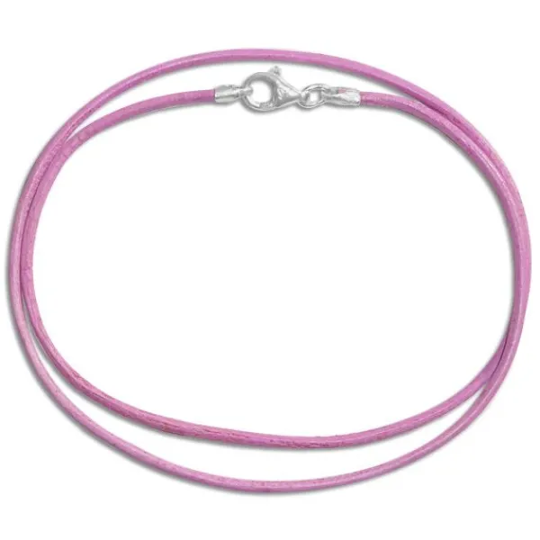Damenketten|Elfen Schmuck Lederband rosa 45 cm mit 925 Silber Verschluss