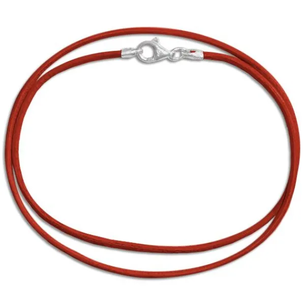 Damenketten|Elfen Schmuck Lederband rot 45 cm mit 925 Silber Verschluss