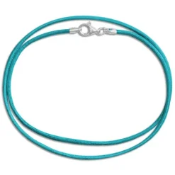 Kinderketten|Elfen Schmuck Lederband türkis 38 cm mit 925 Silber Verschluss