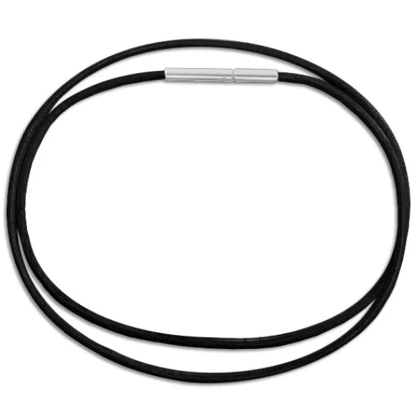 Damenketten|Herrenketten|Elfen Schmuck Lederkette 45 cm schwarz mit Bajonettverschluss aus Edelstahl