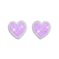 Ohrstecker|Silber Ohrstecker|Elfen Schmuck Lila Herz Ohrstecker mit Glitzer 925 Silber
