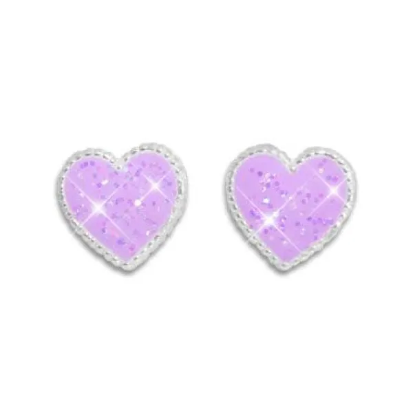 Ohrstecker|Silber Ohrstecker|Elfen Schmuck Lila Herz Ohrstecker mit Glitzer 925 Silber