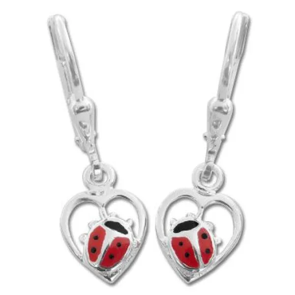 Ohrhänger|Silber Ohrhänger|Elfen Schmuck Marienkäfer Ohrringe Herz 925 Silber
