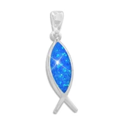 Anhänger Für Damen|Silber Anhänger|Elfen Schmuck Massiver Fisch Anhänger mit blauem Opal 925 Silber