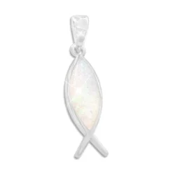 Anhänger Für Damen|Silber Anhänger|Elfen Schmuck Massiver Fisch Anhänger mit Opal 925 Silber