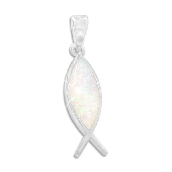Anhänger Für Damen|Silber Anhänger|Elfen Schmuck Massiver Fisch Anhänger mit Opal 925 Silber