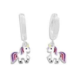 Klapp-creolen|Silber Klapp-Creolen|Elfen Schmuck Mädchen Creolen mit Einhorn Anhänger lila rosa rot 925 Silber