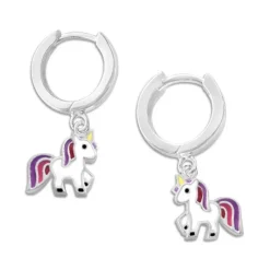 Klapp-creolen|Silber Klapp-Creolen|Elfen Schmuck Mädchen Creolen mit Einhorn Anhänger lila rosa rot 925 Silber