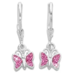 Ohrhänger|Silber Ohrhänger|Elfen Schmuck Mädchen Ohrhänger Schmetterling mit pink Zirkonia 925 Silber