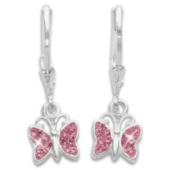 Ohrhänger|Silber Ohrhänger|Elfen Schmuck Mädchen Ohrringe Schmetterlinge mit altrosa Zirkonia 925 Silber