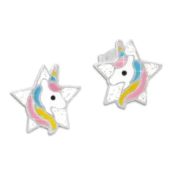 Ohrstecker|Silber Ohrstecker|Elfen Schmuck Mädchen Ohrstecker Einhorn mit Stern und Glitzer 925 Silber