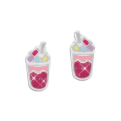 Ohrstecker|Silber Ohrstecker|Elfen Schmuck Milchshake Ohrstecker mit Glitzer 925 Silber