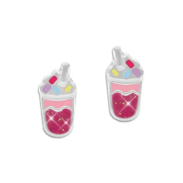 Ohrstecker|Silber Ohrstecker|Elfen Schmuck Milchshake Ohrstecker mit Glitzer 925 Silber