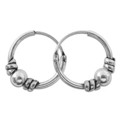 Creolen|Creolen|Elfen Schmuck 14 mm Bali Creolen mit Kugel 925 Silber
