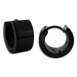 Klapp-creolen|Klapp-Creolen|Elfen Schmuck Männer Ohrringe Edelstahl Creolen schwarz 13 x 7 mm