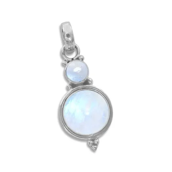 Anhänger Für Damen|Edelstein Anhänger In Silber|Elfen Schmuck Mondsteinanhänger mit 2 runden blauen Steinen 925 Silber