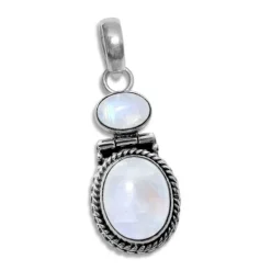 Anhänger Für Damen|Edelstein Anhänger In Silber|Elfen Schmuck Mondstein Anhänger mit 2 Steinen filigran 925 Silber