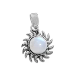 Anhänger Für Damen|Edelstein Anhänger In Silber|Elfen Schmuck Mondstein Anhänger Sonne 925 Silber